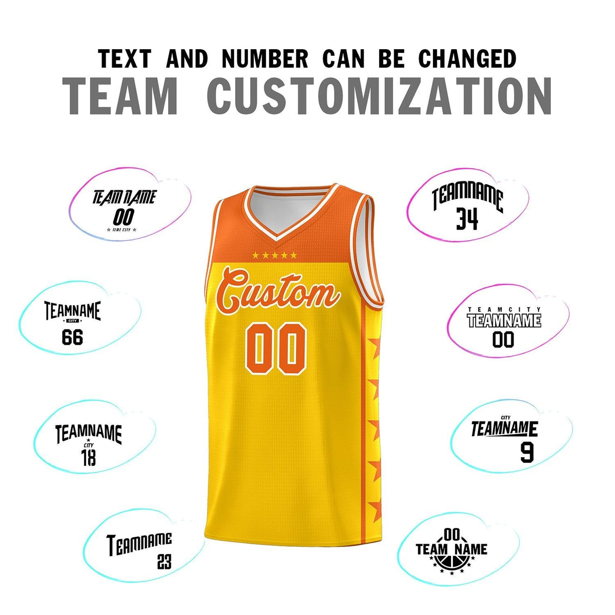 Custom Gold Orange Personalized Star Pattern Sports Uniform Basketball Jersey