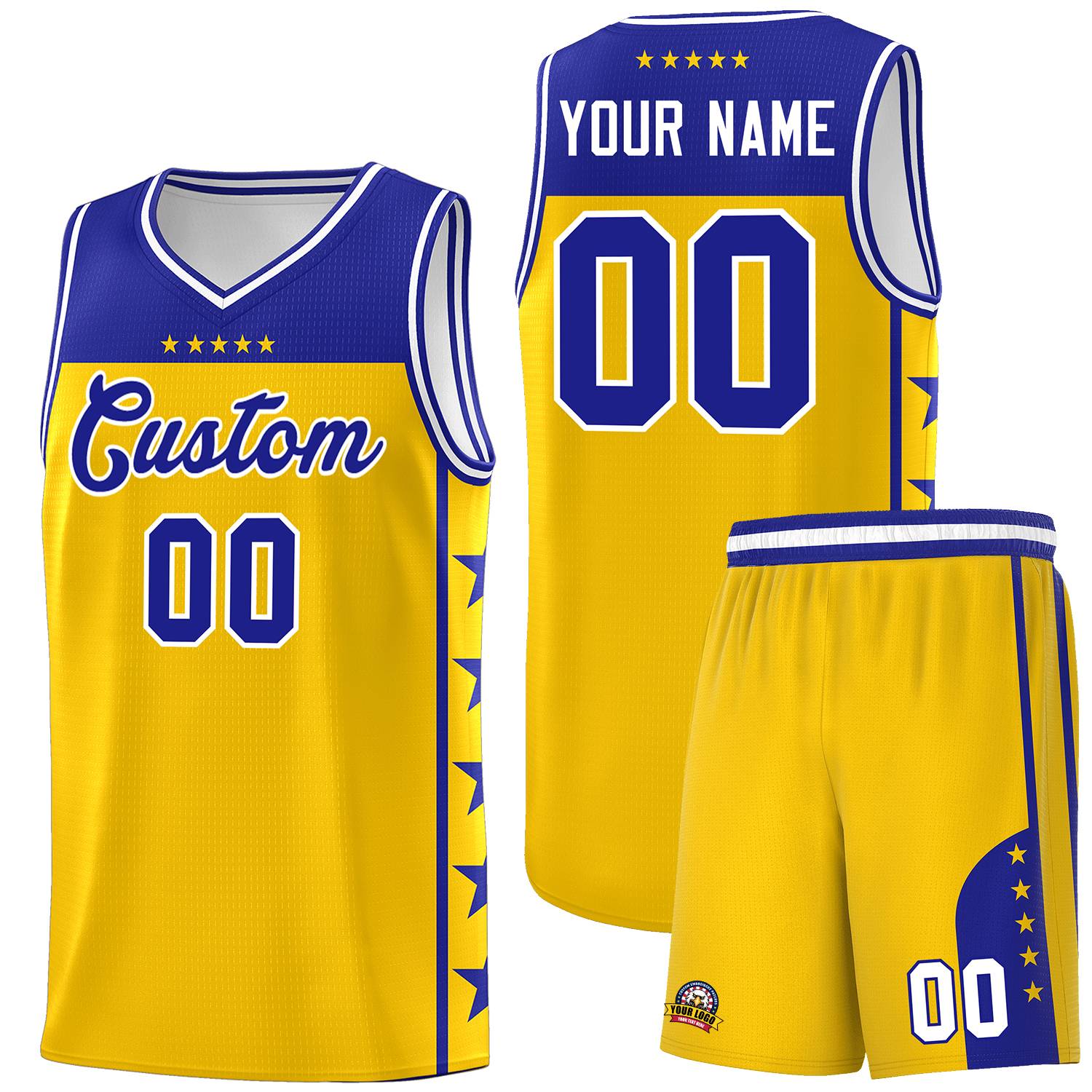 Custom Gold Royal Personalized Star Pattern Sports Uniform Basketball Jersey