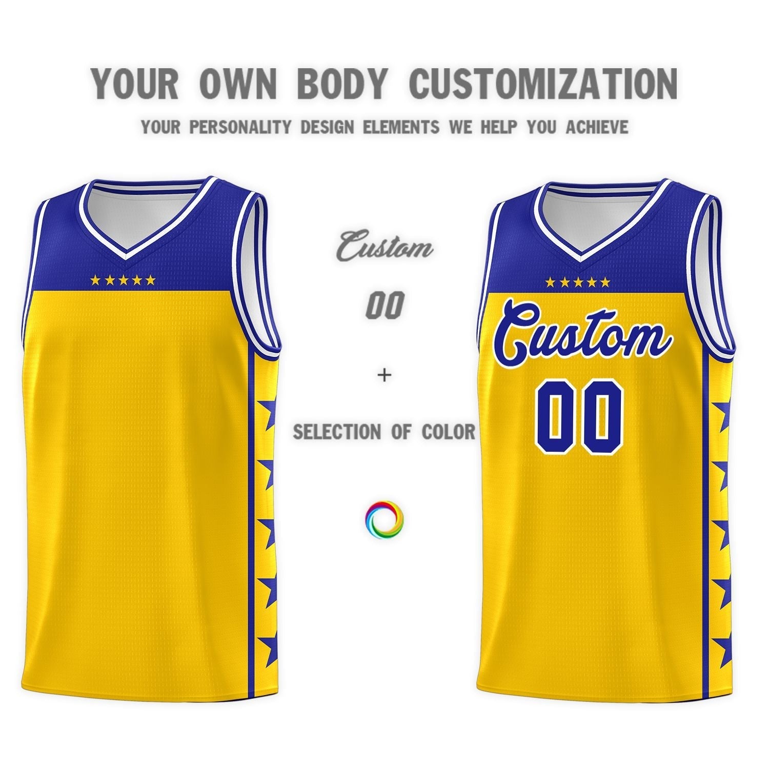 Custom Gold Royal Personalized Star Pattern Sports Uniform Basketball Jersey