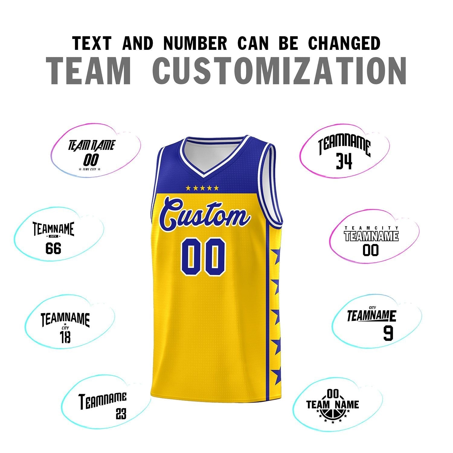 Custom Gold Royal Personalized Star Pattern Sports Uniform Basketball Jersey