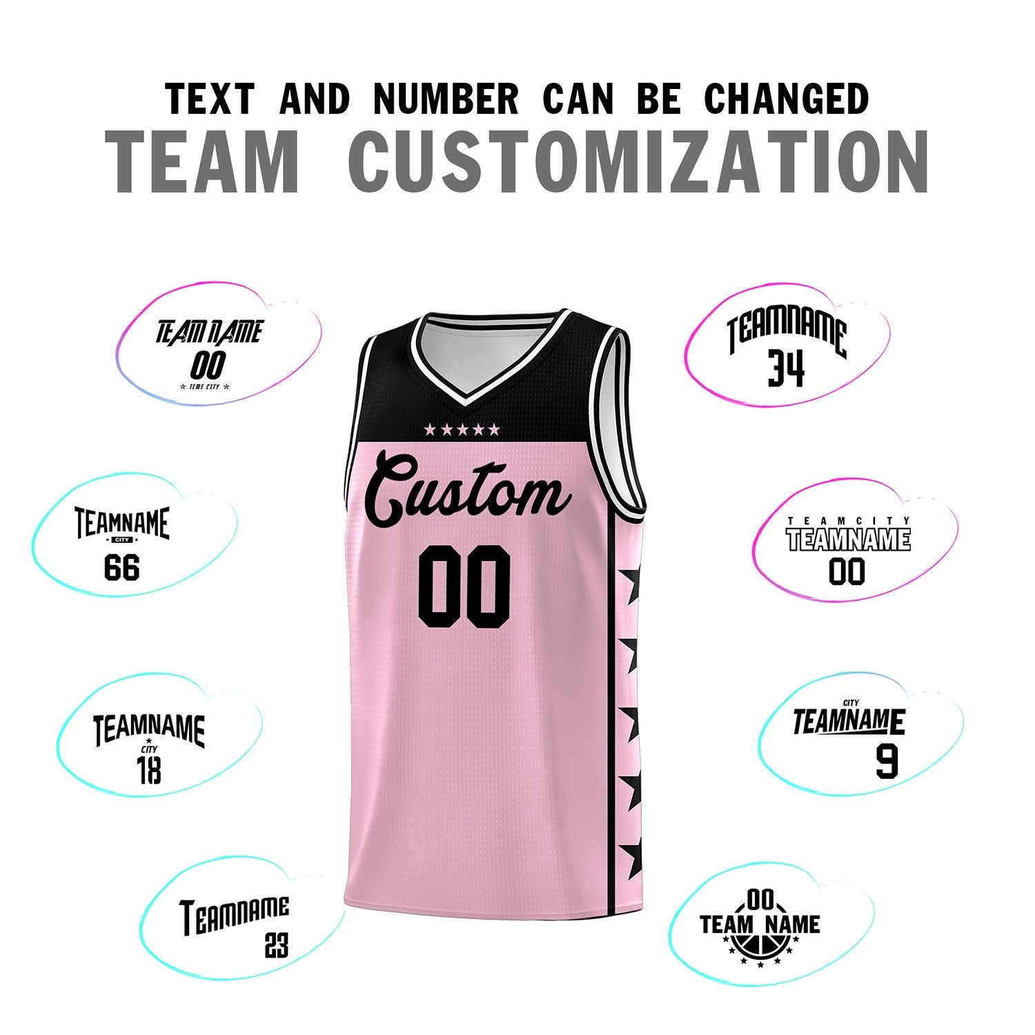 Custom Light Pink Black Personalized Star Pattern Sports Uniform Basketball Jersey
