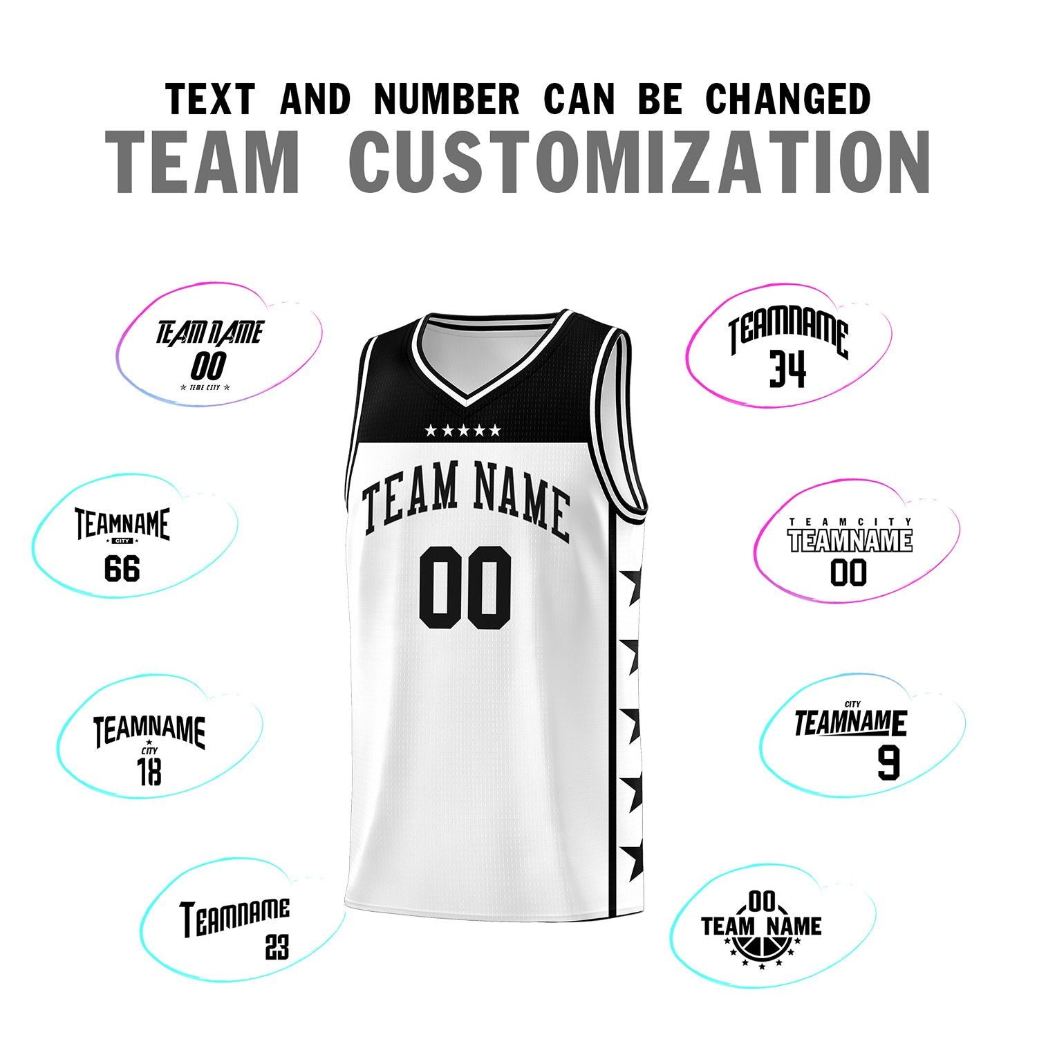 Custom White Black Personalized Star Pattern Sports Uniform Basketball Jersey