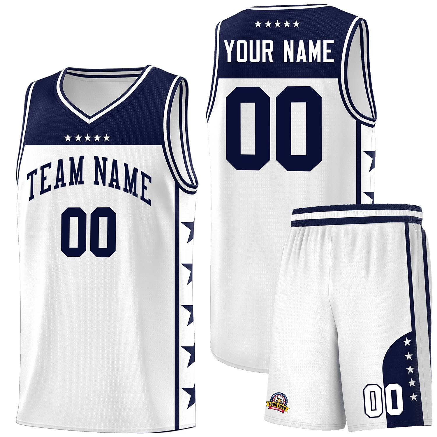 Custom White Navy Personalized Star Pattern Sports Uniform Basketball Jersey