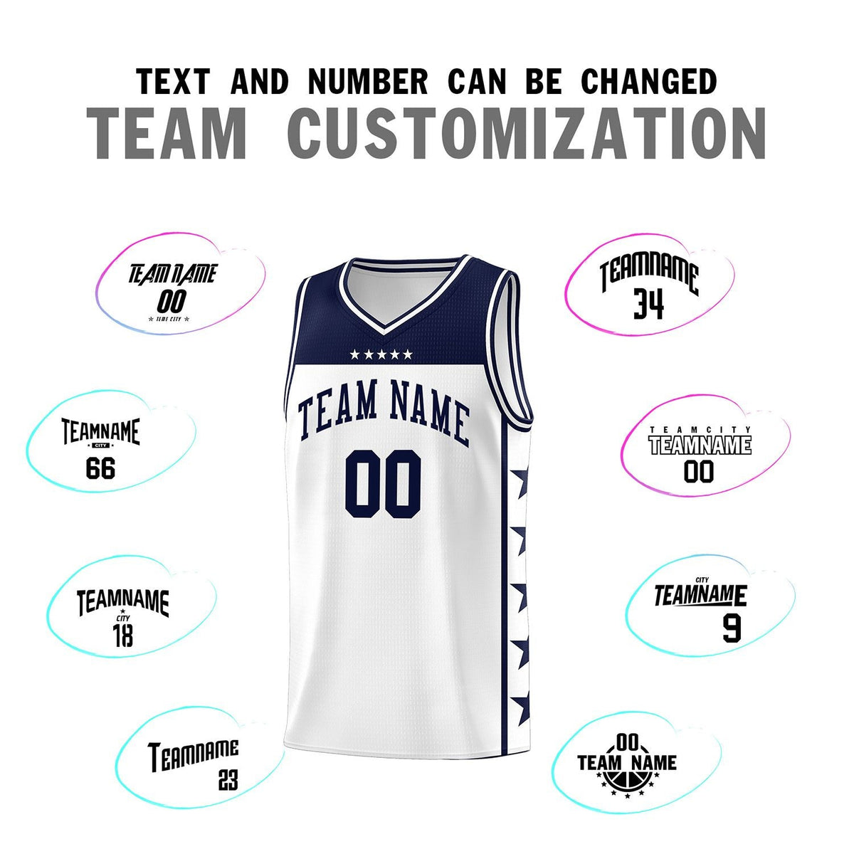 Custom White Navy Personalized Star Pattern Sports Uniform Basketball Jersey