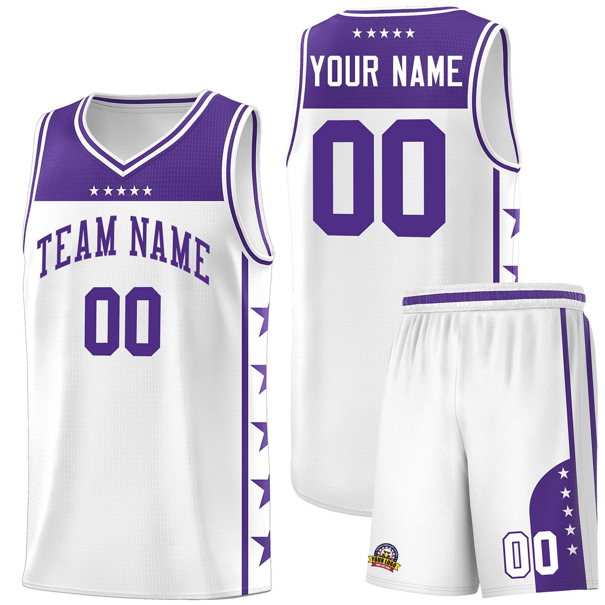 Custom White Purple Personalized Star Pattern Sports Uniform Basketball Jersey