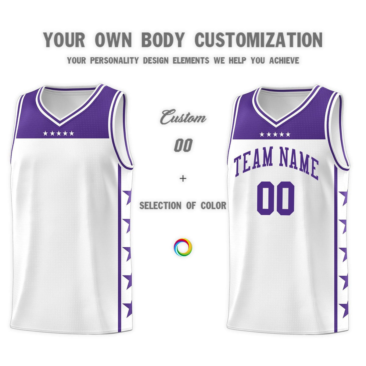 Custom White Purple Personalized Star Pattern Sports Uniform Basketball Jersey