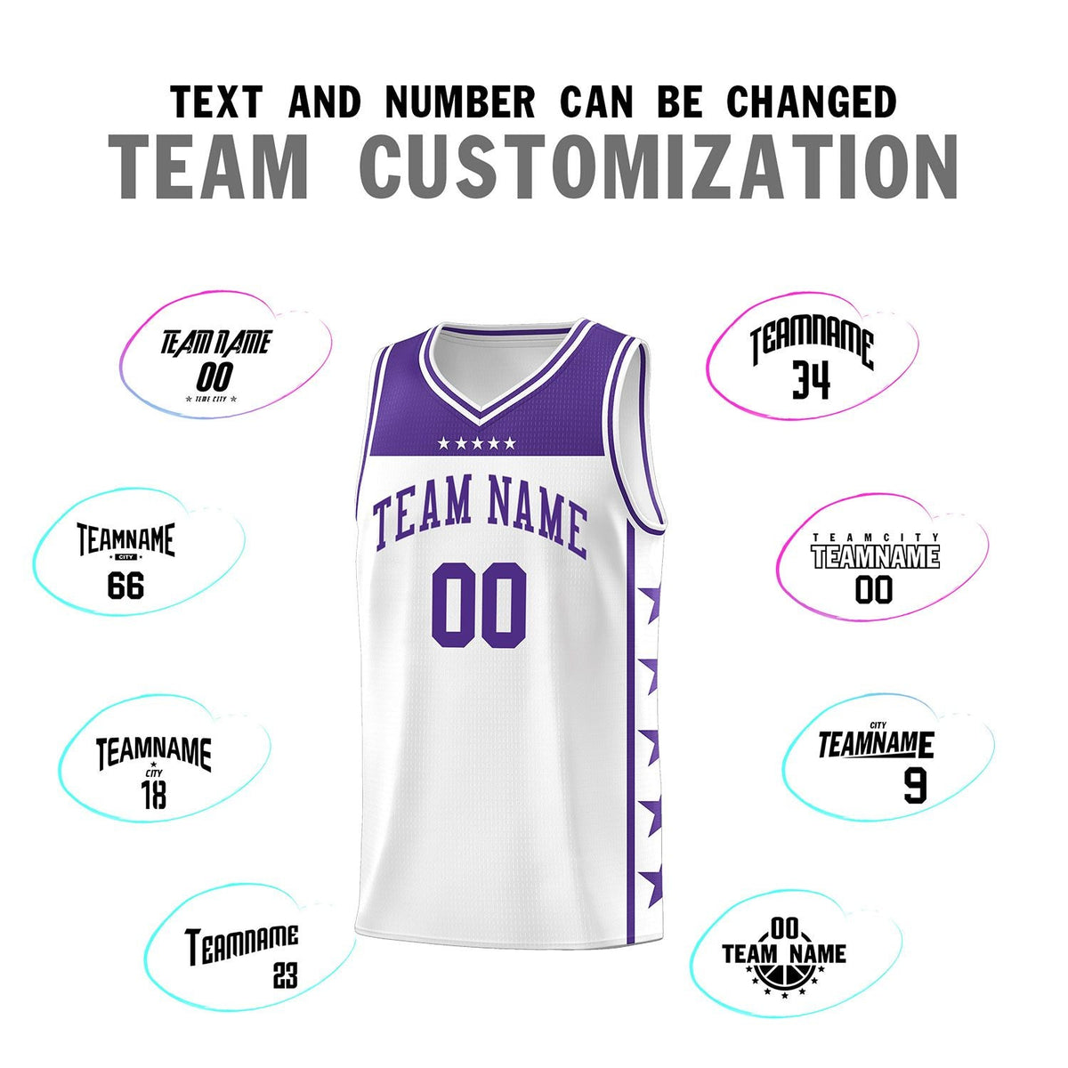 Custom White Purple Personalized Star Pattern Sports Uniform Basketball Jersey