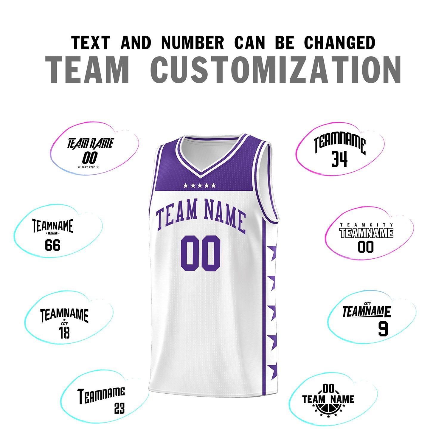 Custom White Purple Personalized Star Pattern Sports Uniform Basketball Jersey