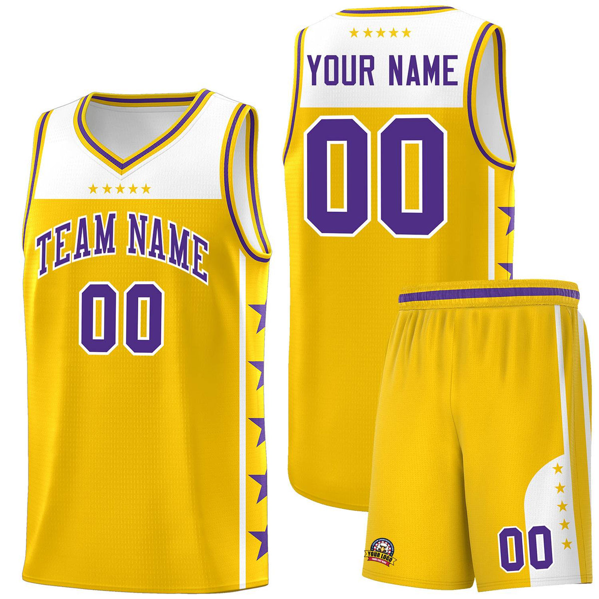 Custom Gold Purple Personalized Star Pattern Sports Uniform Basketball Jersey