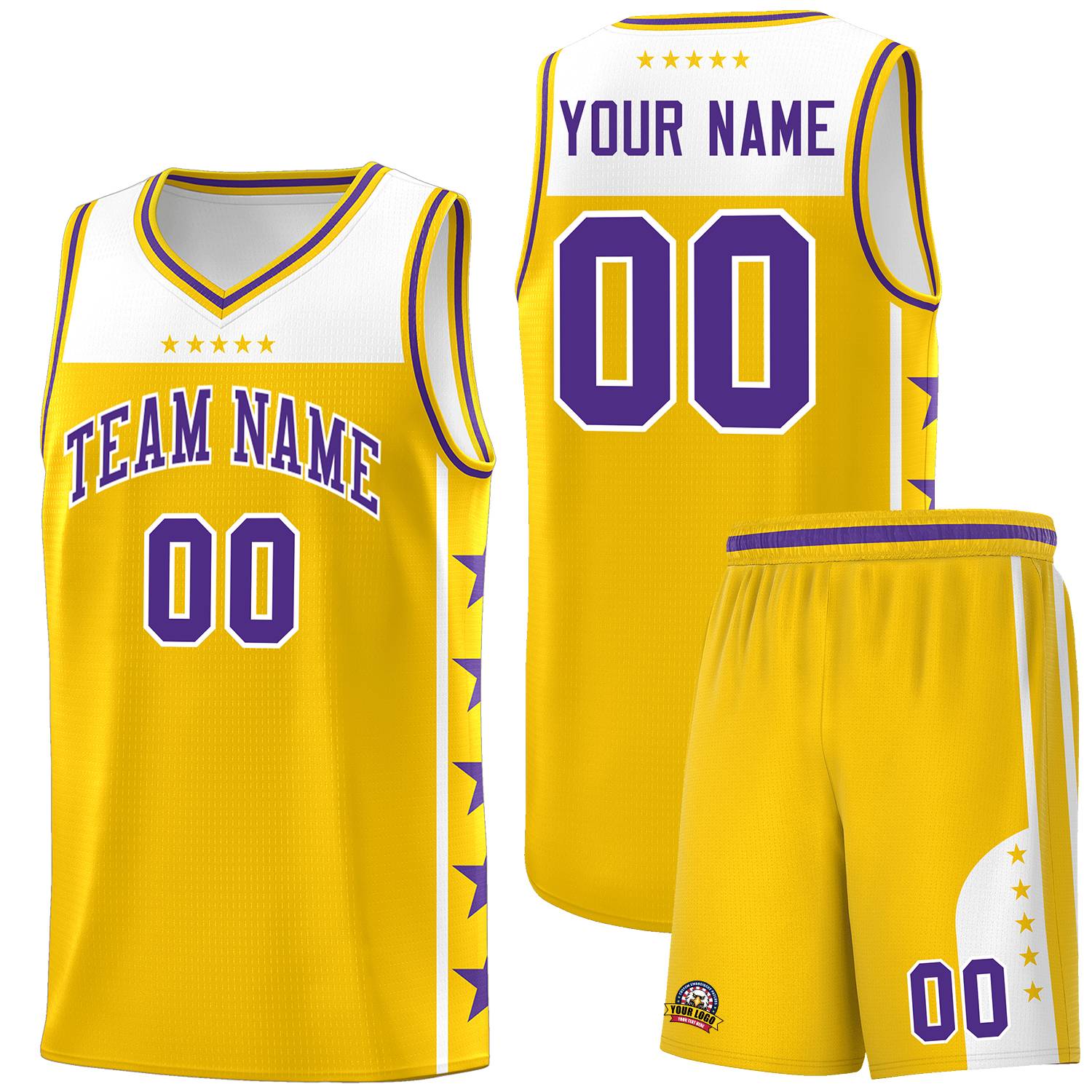 Custom Gold Purple Personalized Star Pattern Sports Uniform Basketball Jersey