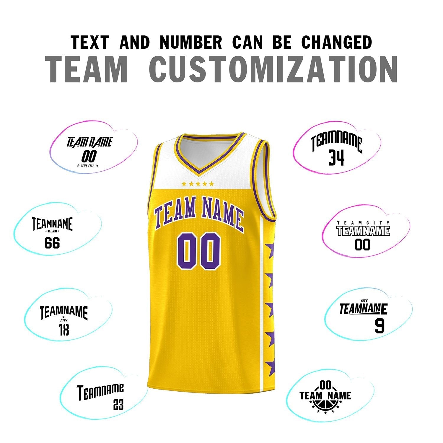 Custom Gold Purple Personalized Star Pattern Sports Uniform Basketball Jersey