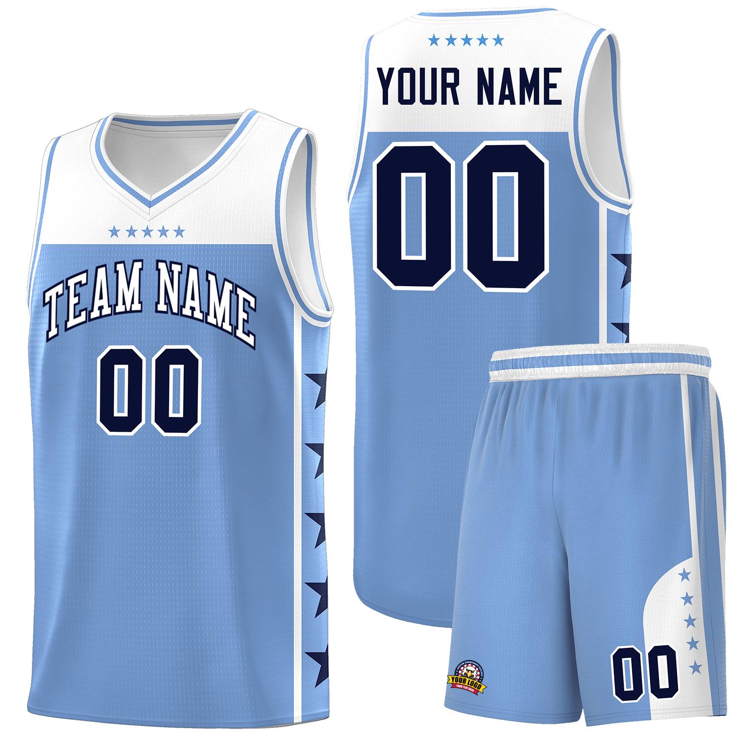 Custom Light Blue White Personalized Star Pattern Sports Uniform Basketball Jersey