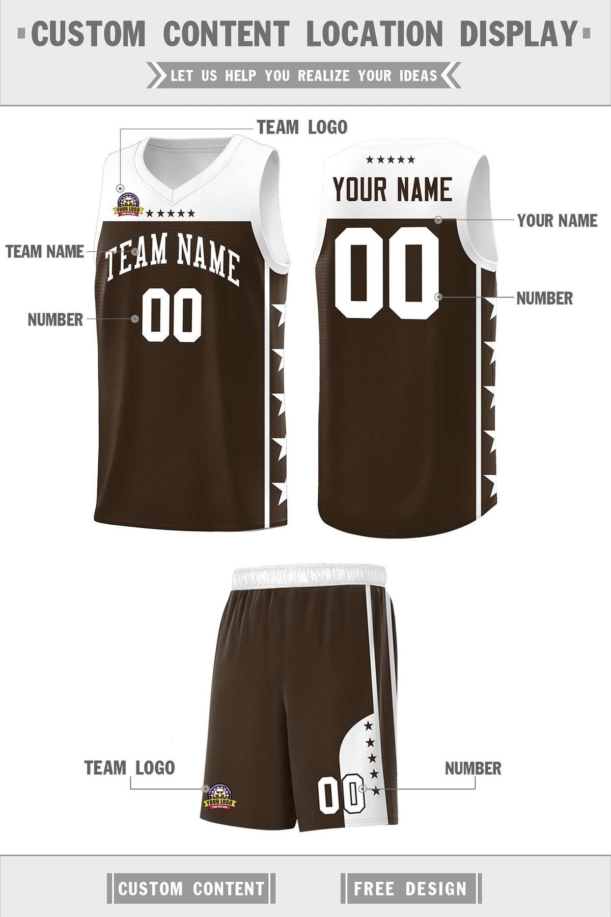 Custom Brown White Personalized Star Pattern Sports Uniform Basketball Jersey