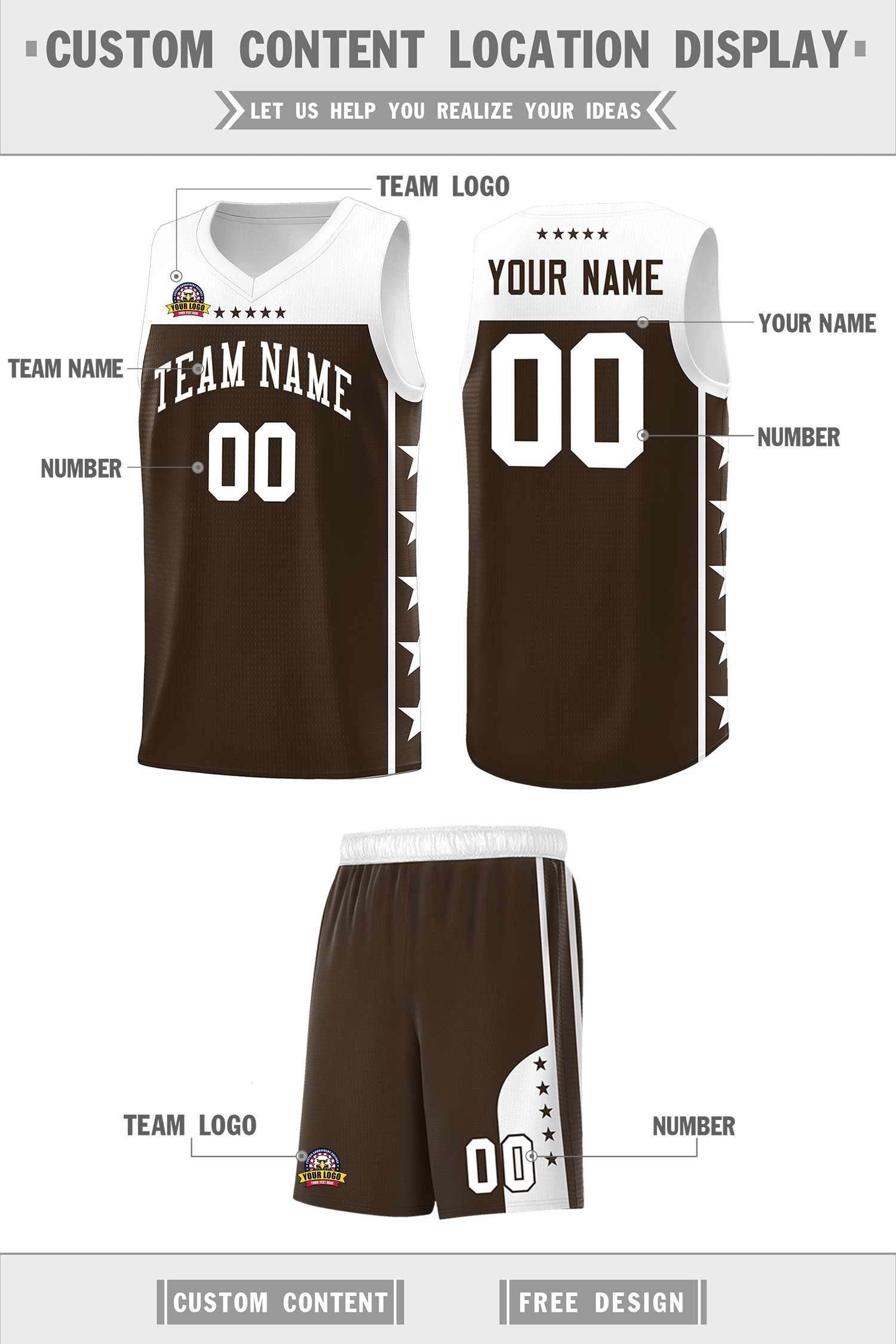Custom Brown White Personalized Star Pattern Sports Uniform Basketball Jersey