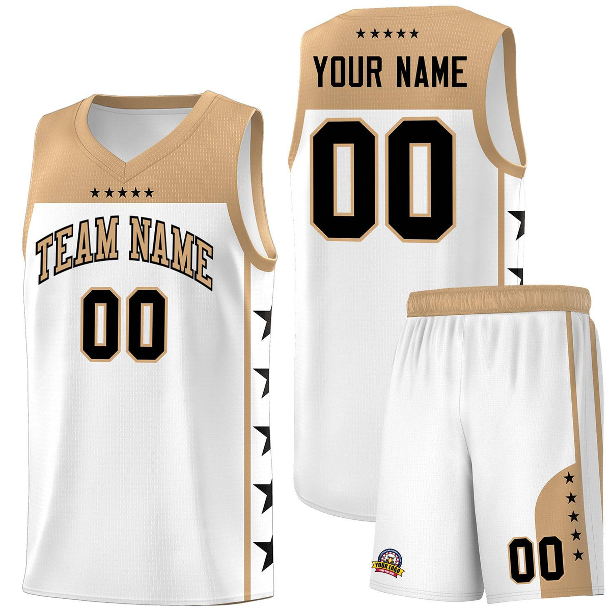 Custom White Old Gold Personalized Star Pattern Sports Uniform Basketball Jersey