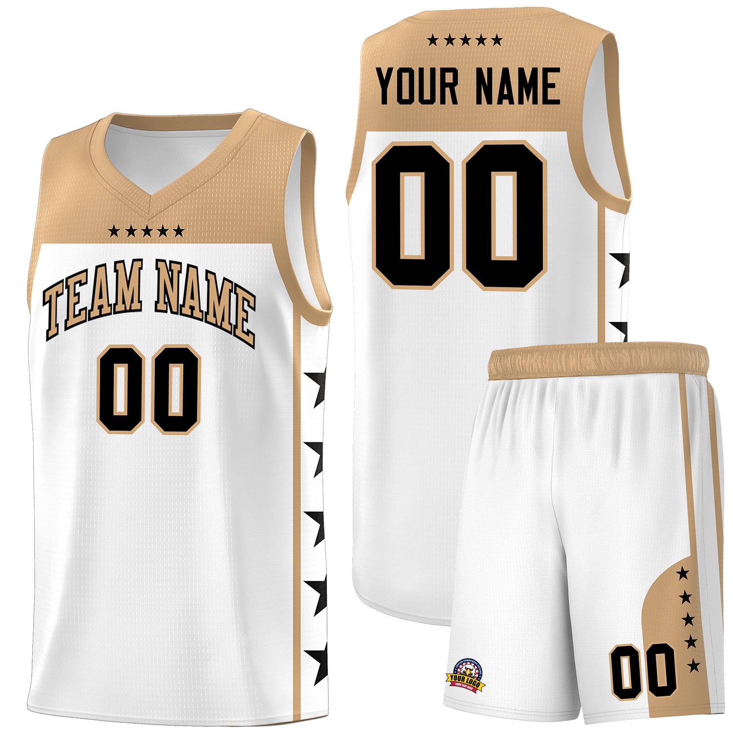 Custom White Old Gold Personalized Star Pattern Sports Uniform Basketball Jersey