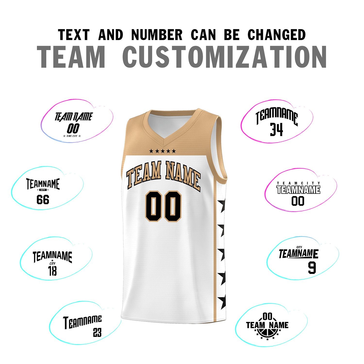 Custom White Old Gold Personalized Star Pattern Sports Uniform Basketball Jersey
