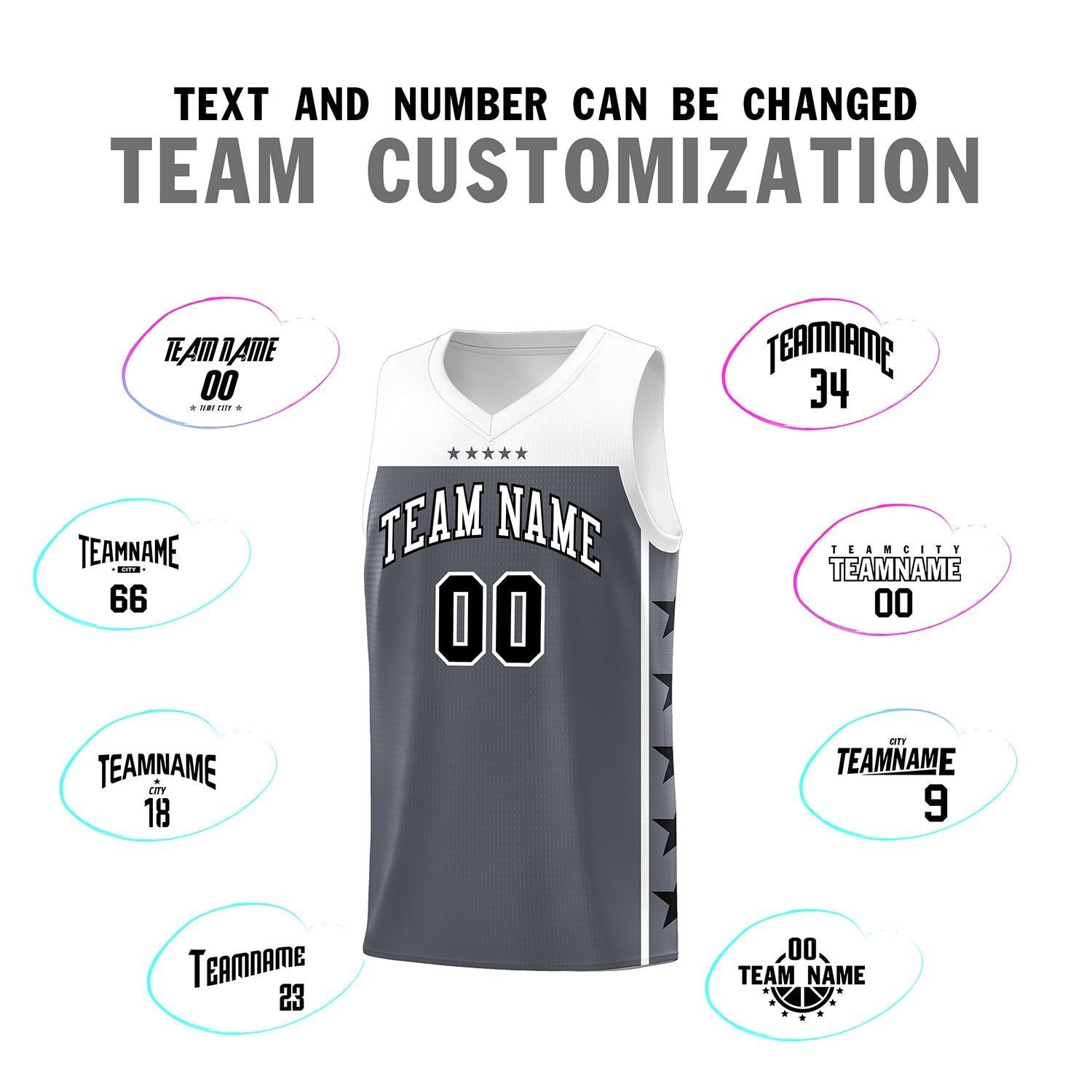 Custom Dark Gray White Personalized Star Pattern Sports Uniform Basketball Jersey