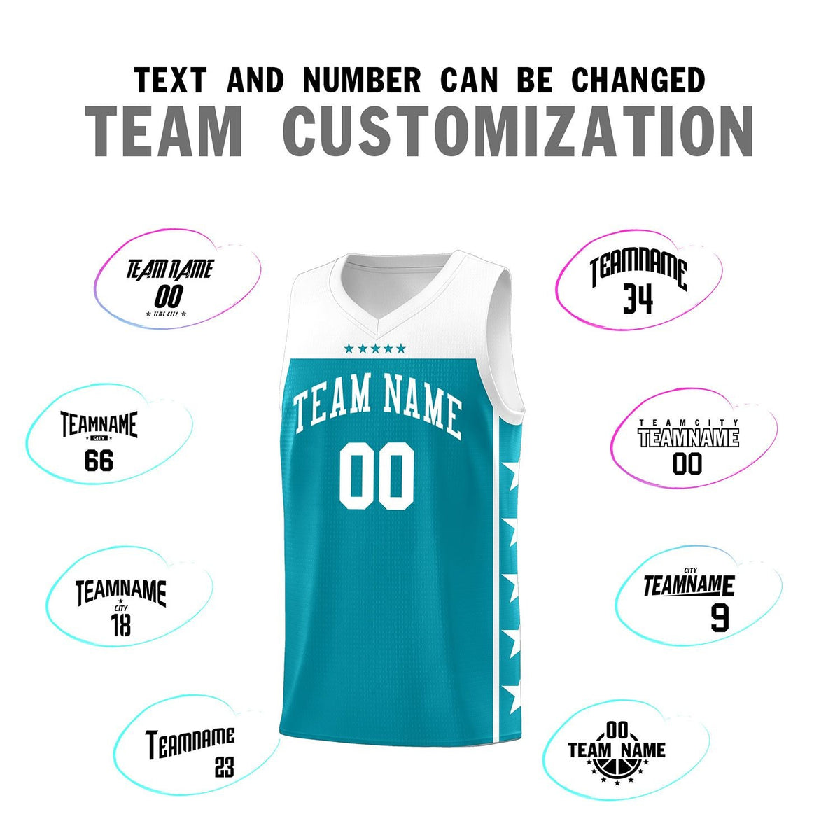 Custom Aqua White Personalized Star Pattern Sports Uniform Basketball Jersey
