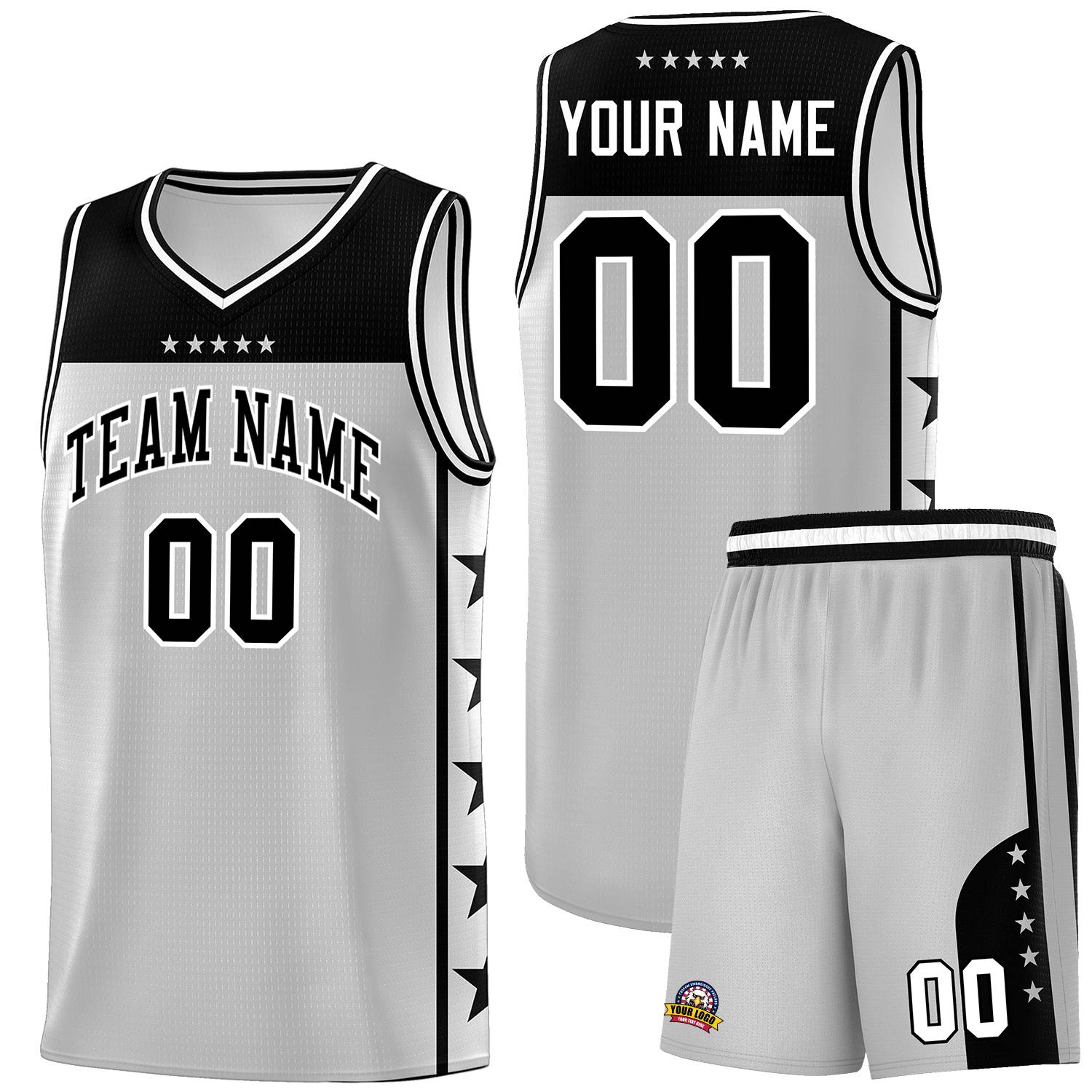 Custom Gray Black Personalized Star Pattern Sports Uniform Basketball Jersey