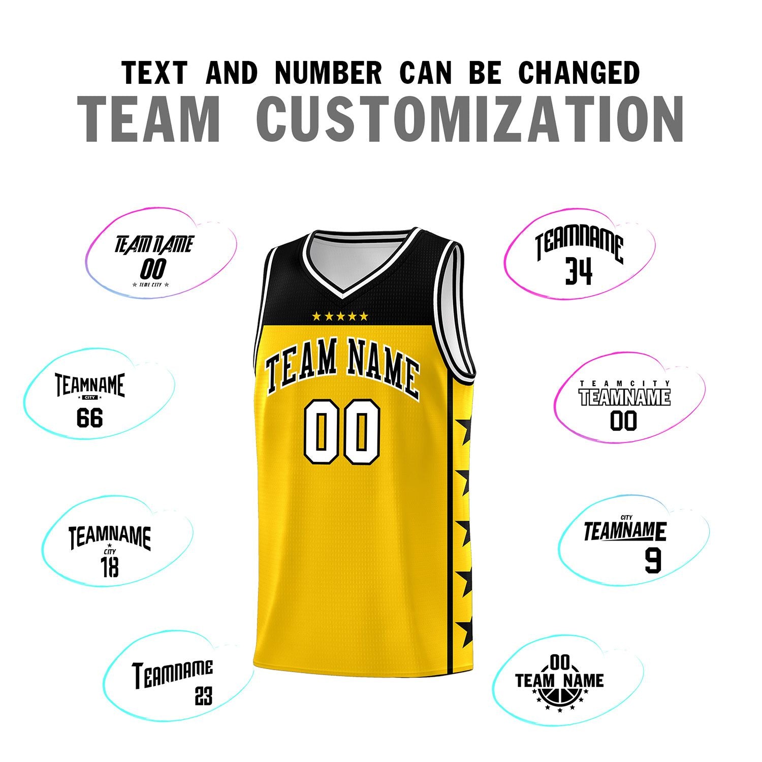 Custom Gold Black Personalized Star Pattern Sports Uniform Basketball Jersey