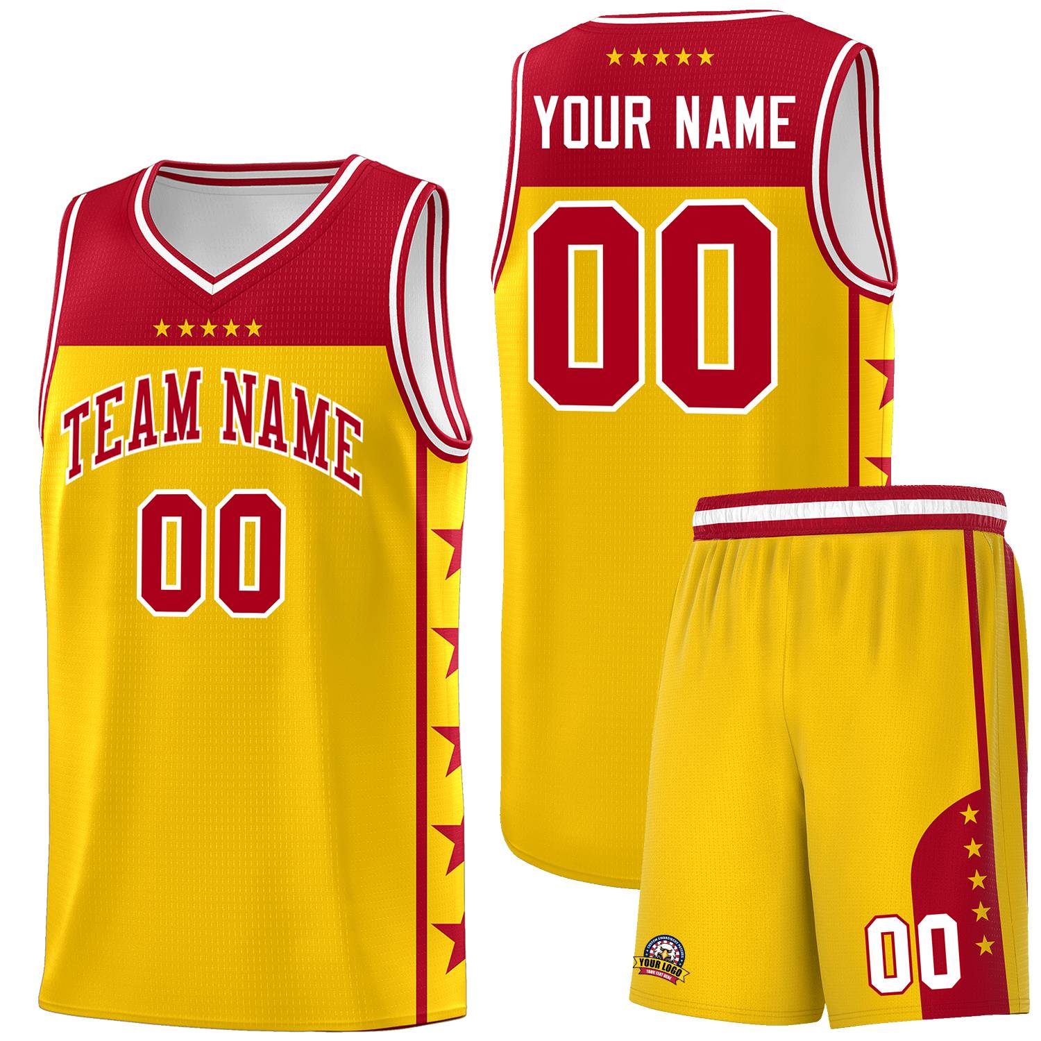 Custom Gold Red Personalized Star Pattern Sports Uniform Basketball Jersey