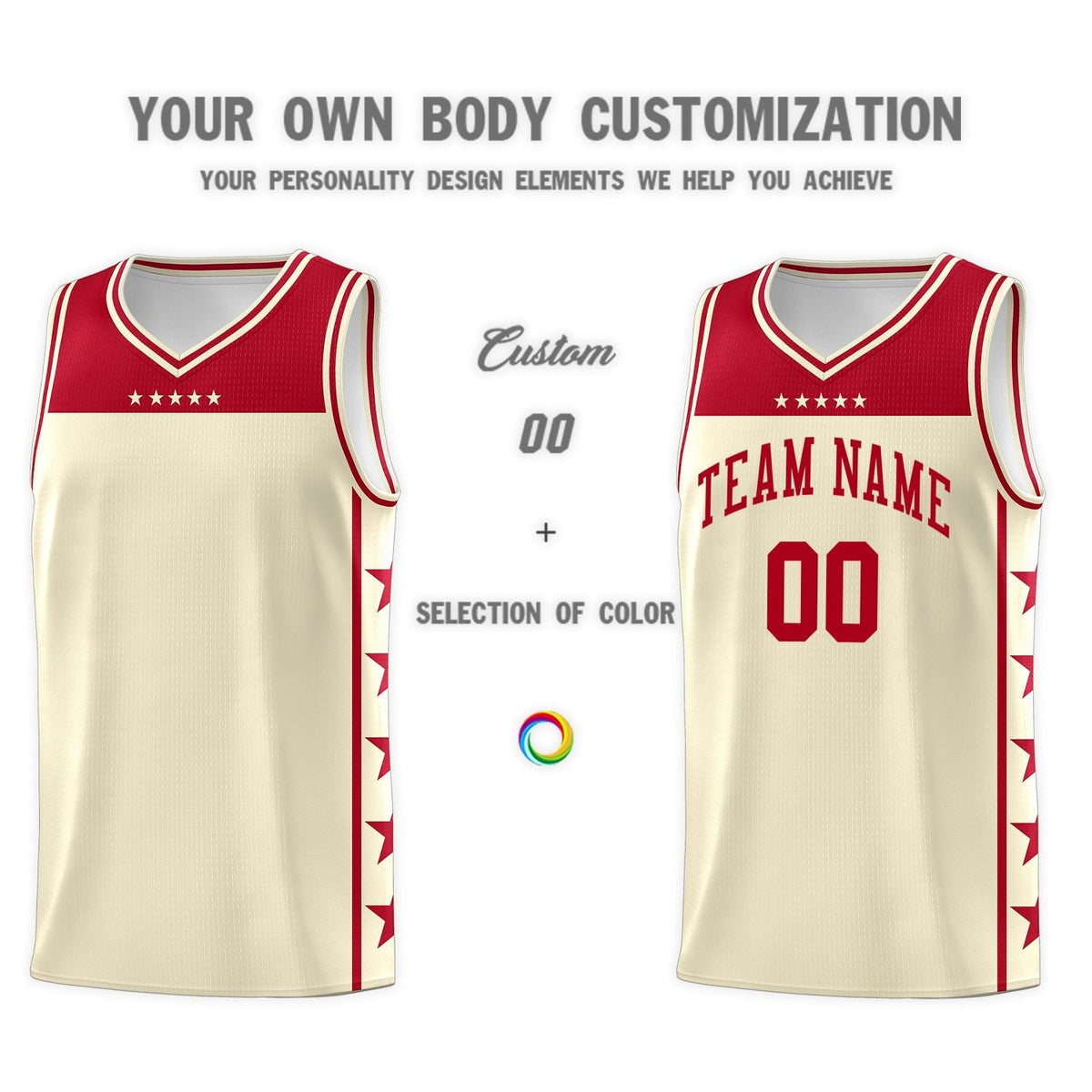 Custom Cream Red Personalized Star Pattern Sports Uniform Basketball Jersey