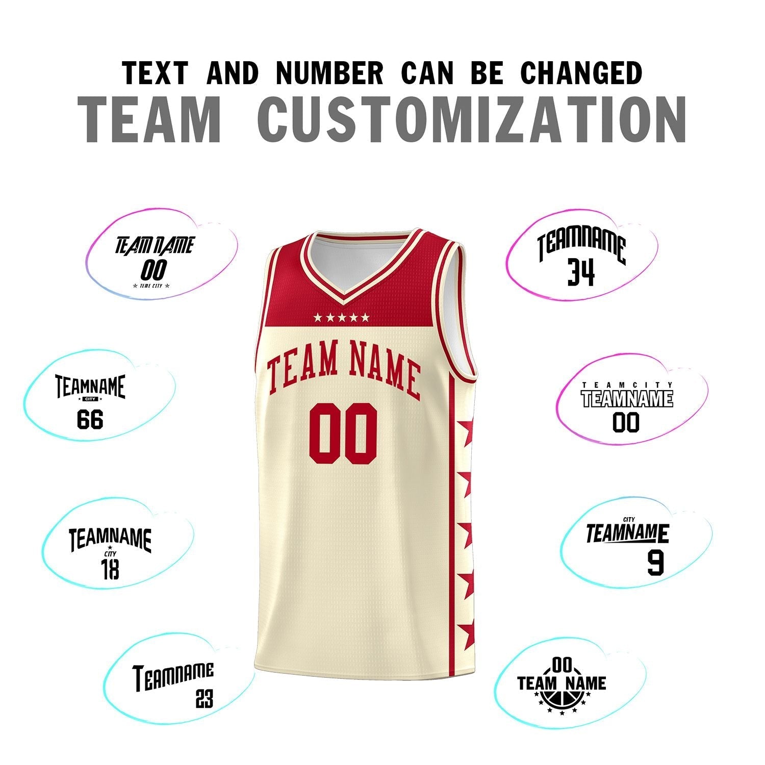 Custom Cream Red Personalized Star Pattern Sports Uniform Basketball Jersey