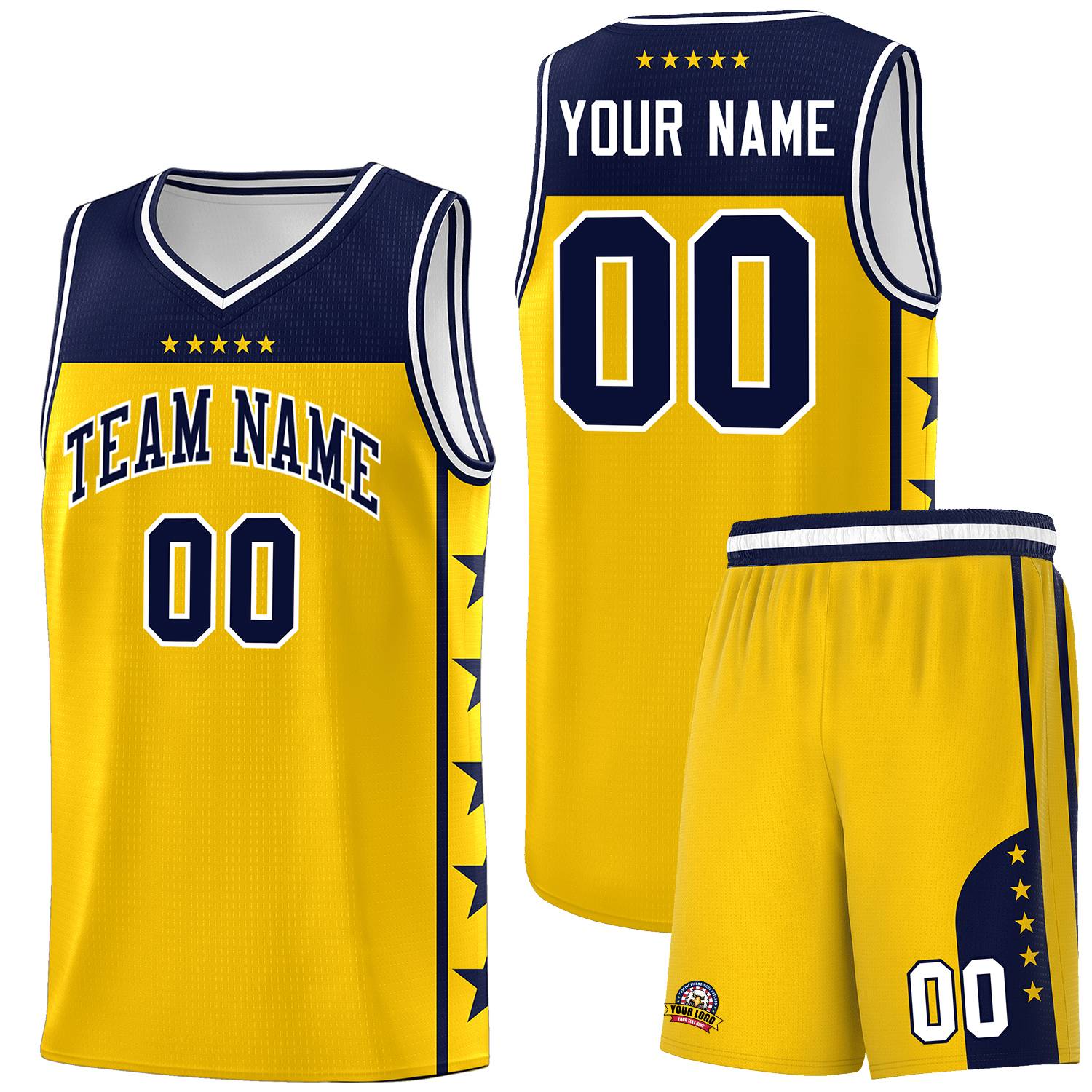 Custom Gold Navy Personalized Star Pattern Sports Uniform Basketball Jersey