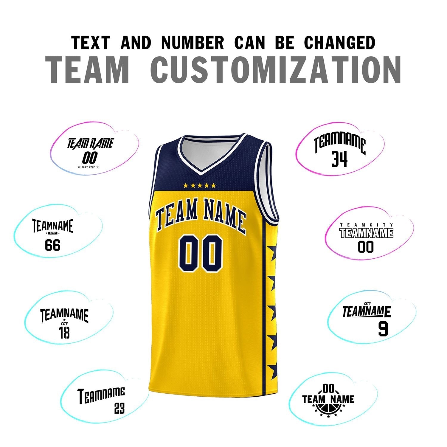 Custom Gold Navy Personalized Star Pattern Sports Uniform Basketball Jersey
