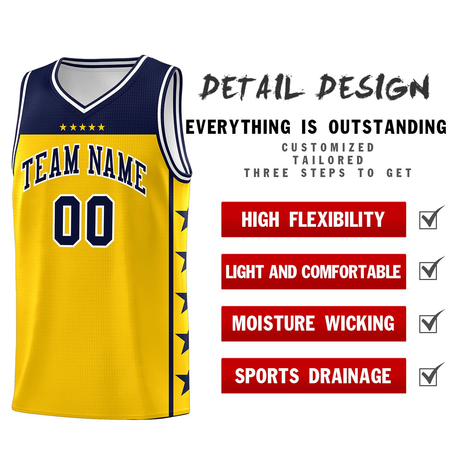 Custom Gold Navy Personalized Star Pattern Sports Uniform Basketball Jersey