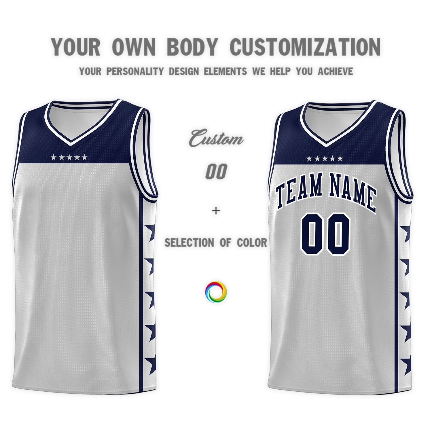 Custom Gray Navy Personalized Star Pattern Sports Uniform Basketball Jersey