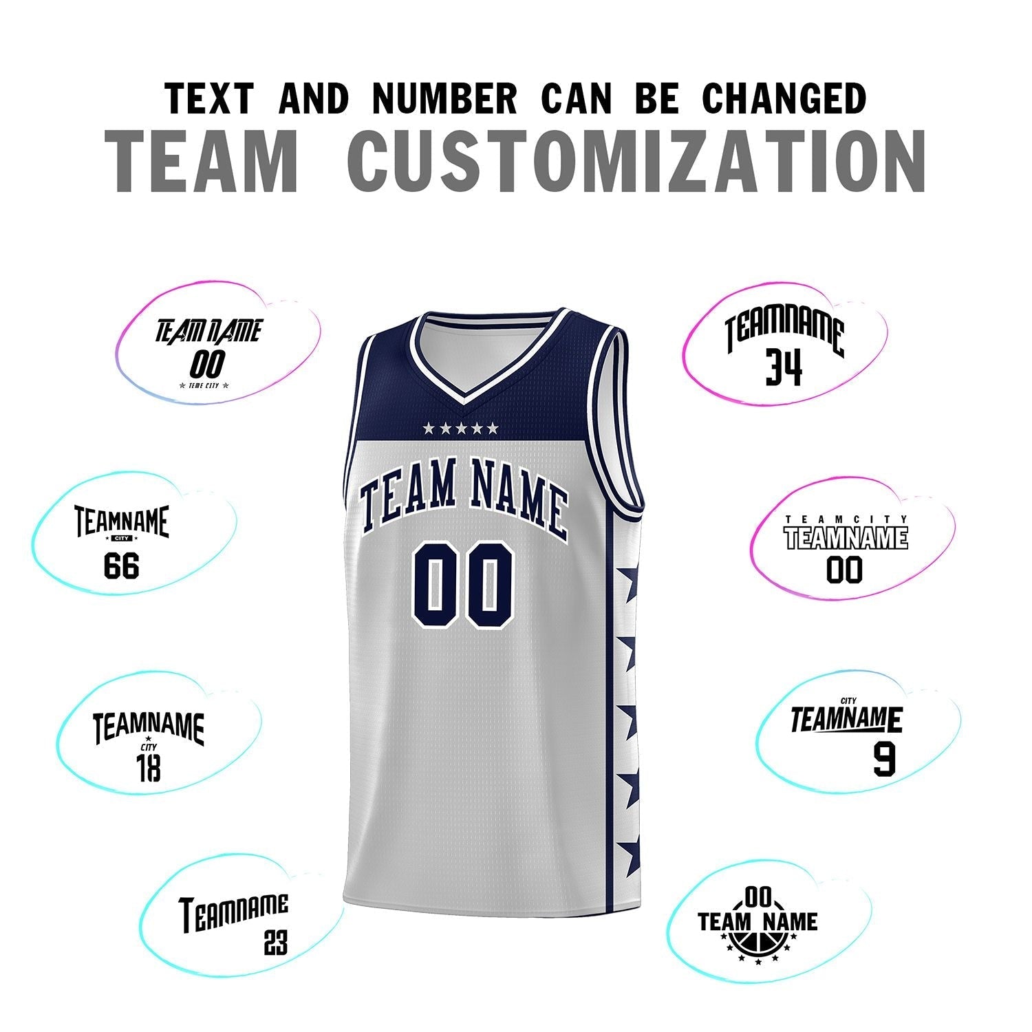 Custom Gray Navy Personalized Star Pattern Sports Uniform Basketball Jersey