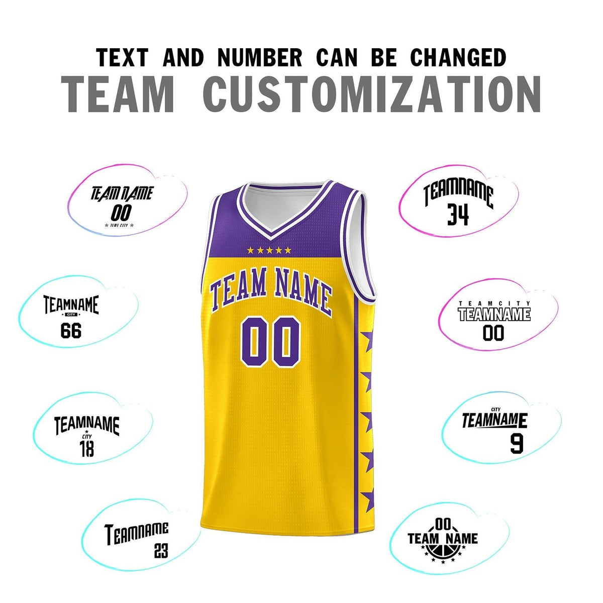 Custom Gold Purple Personalized Star Pattern Sports Uniform Basketball Jersey