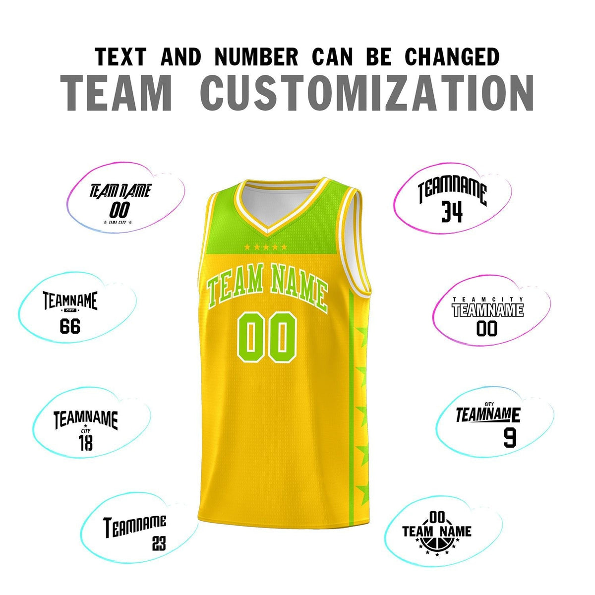 Custom Gold Neon Green Personalized Star Pattern Sports Uniform Basketball Jersey