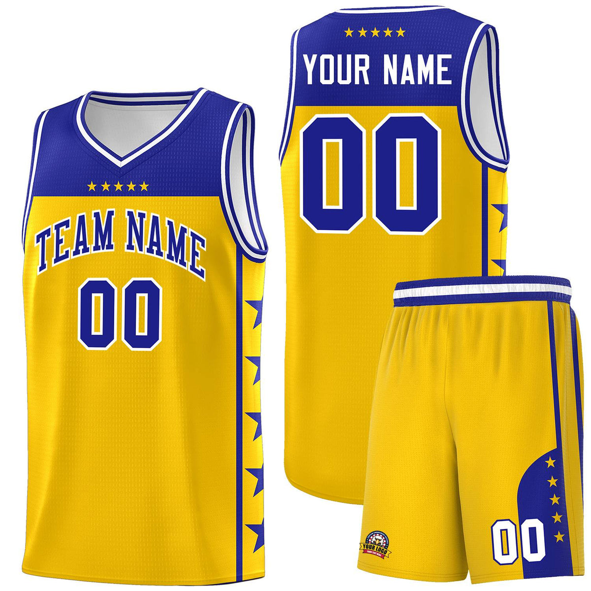 Custom Gold Royal Personalized Star Pattern Sports Uniform Basketball Jersey