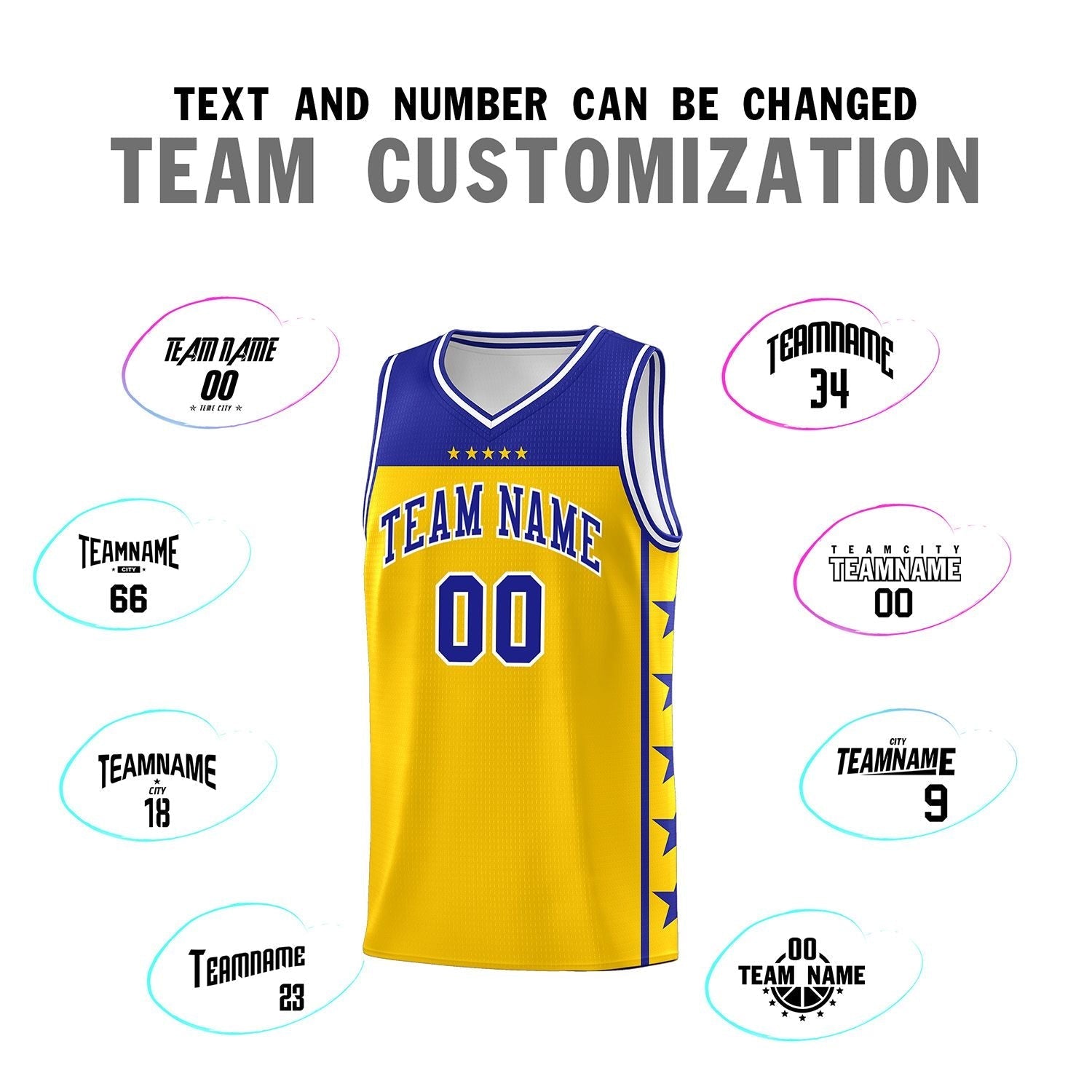 Custom Gold Royal Personalized Star Pattern Sports Uniform Basketball Jersey