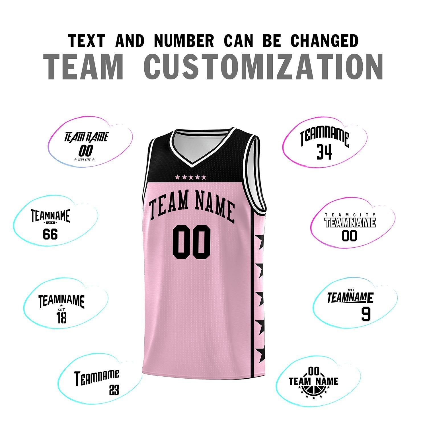 Custom Light Pink Black Personalized Star Pattern Sports Uniform Basketball Jersey