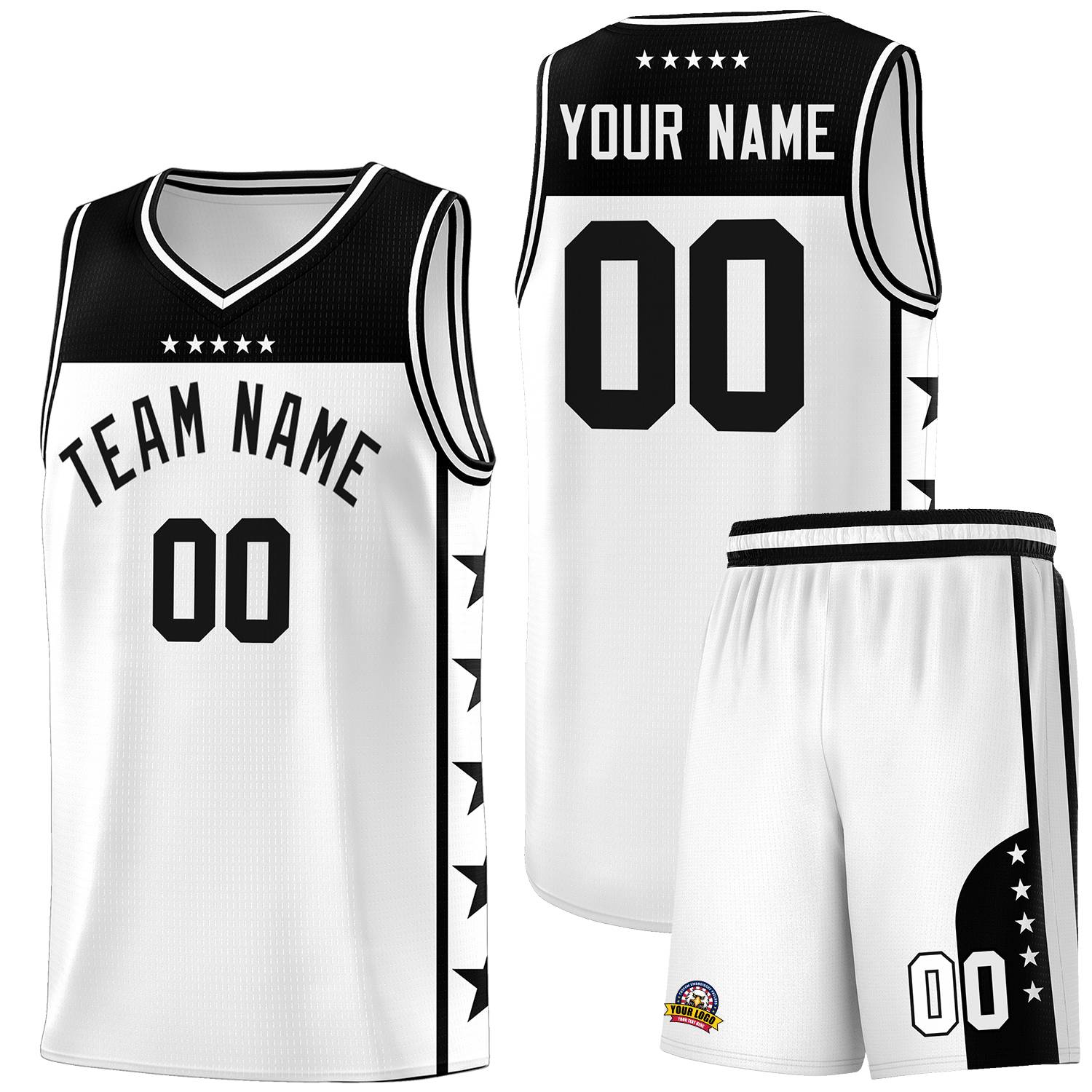 Custom White Black Personalized Star Pattern Sports Uniform Basketball Jersey