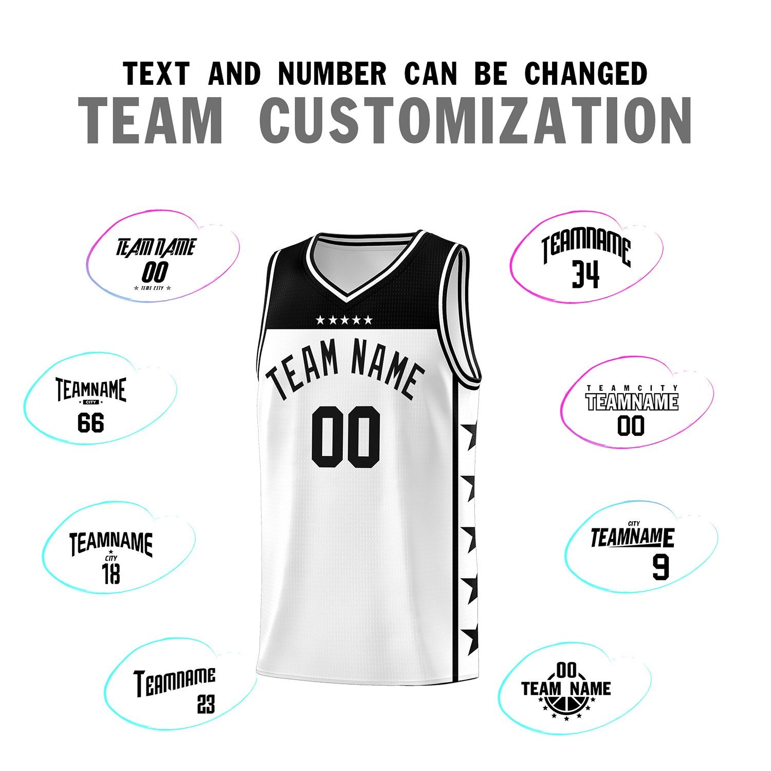 Custom White Black Personalized Star Pattern Sports Uniform Basketball Jersey