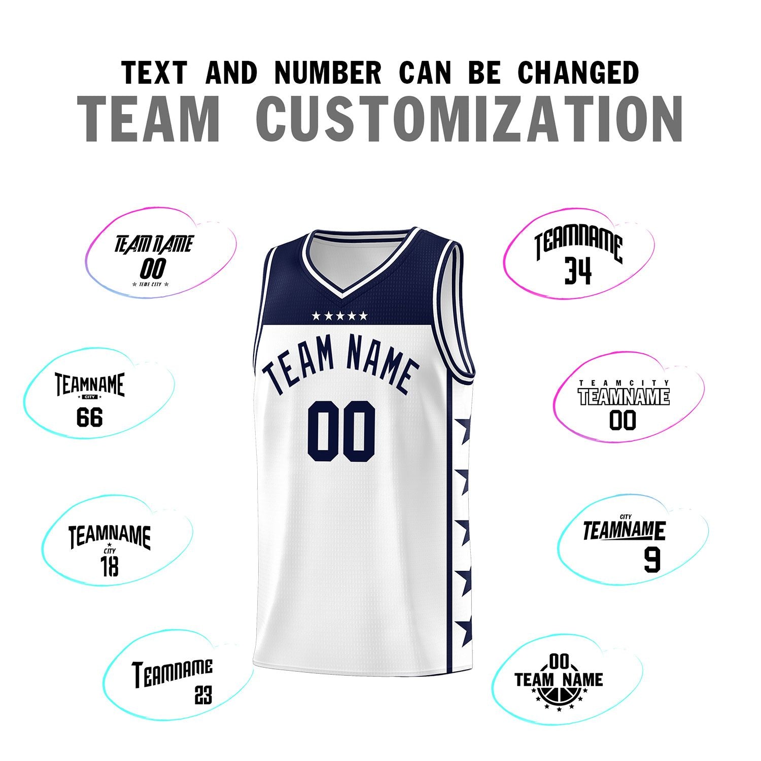 Custom White Navy Personalized Star Pattern Sports Uniform Basketball Jersey