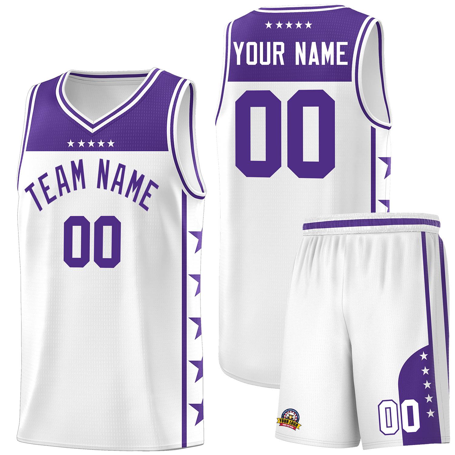Custom White Purple Personalized Star Pattern Sports Uniform Basketball Jersey