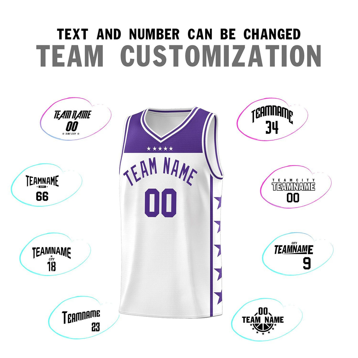Custom White Purple Personalized Star Pattern Sports Uniform Basketball Jersey