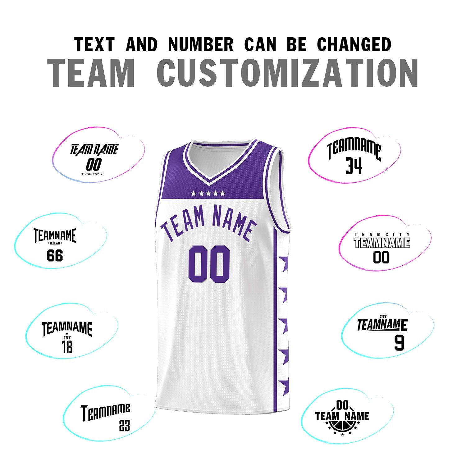 Custom White Purple Personalized Star Pattern Sports Uniform Basketball Jersey