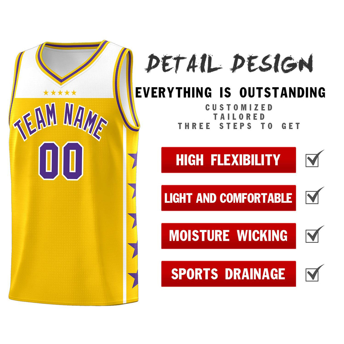 Custom Gold Purple Personalized Star Pattern Sports Uniform Basketball Jersey