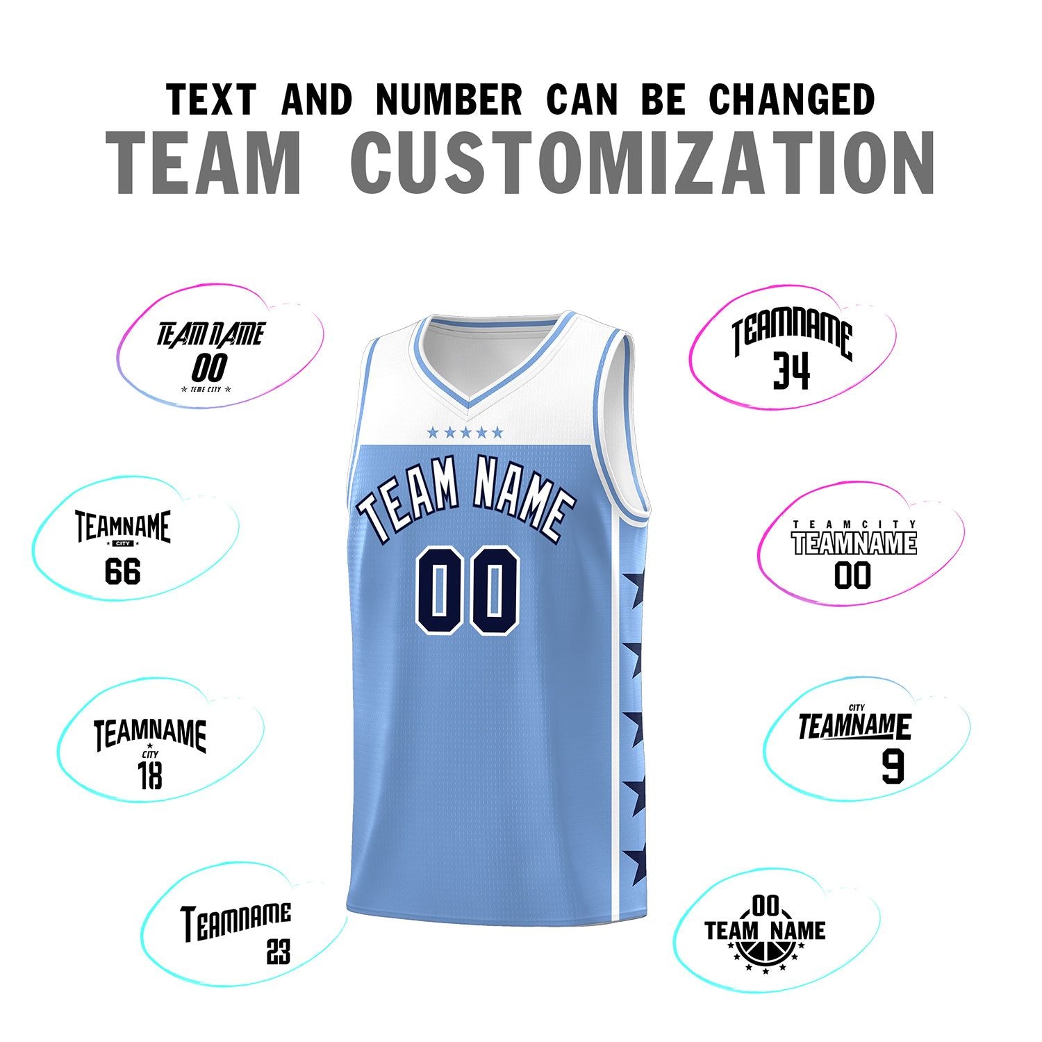 Custom Light Blue White Personalized Star Pattern Sports Uniform Basketball Jersey