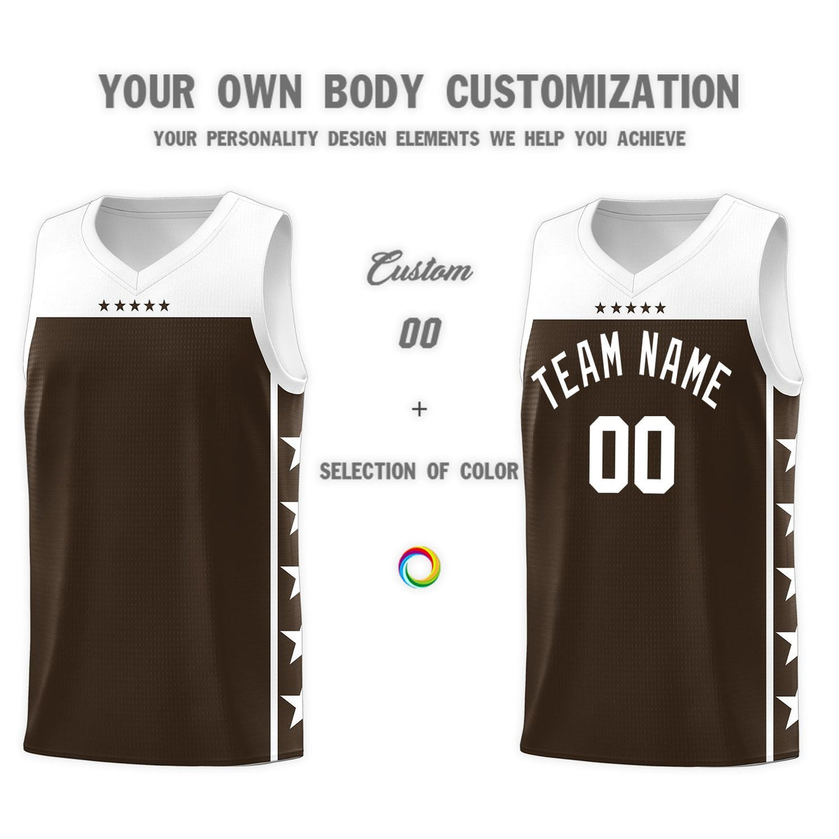 Custom Brown White Personalized Star Pattern Sports Uniform Basketball Jersey
