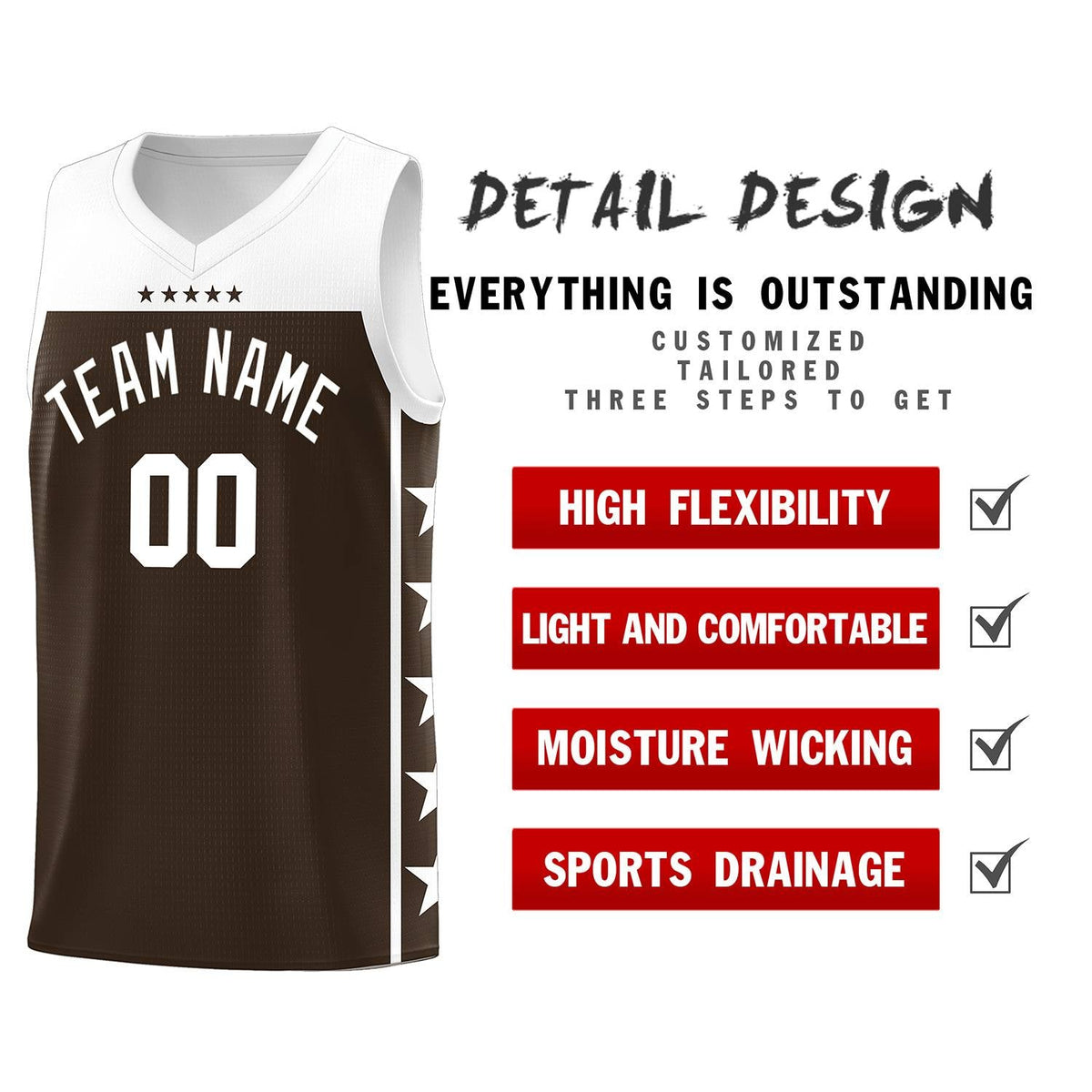Custom Brown White Personalized Star Pattern Sports Uniform Basketball Jersey