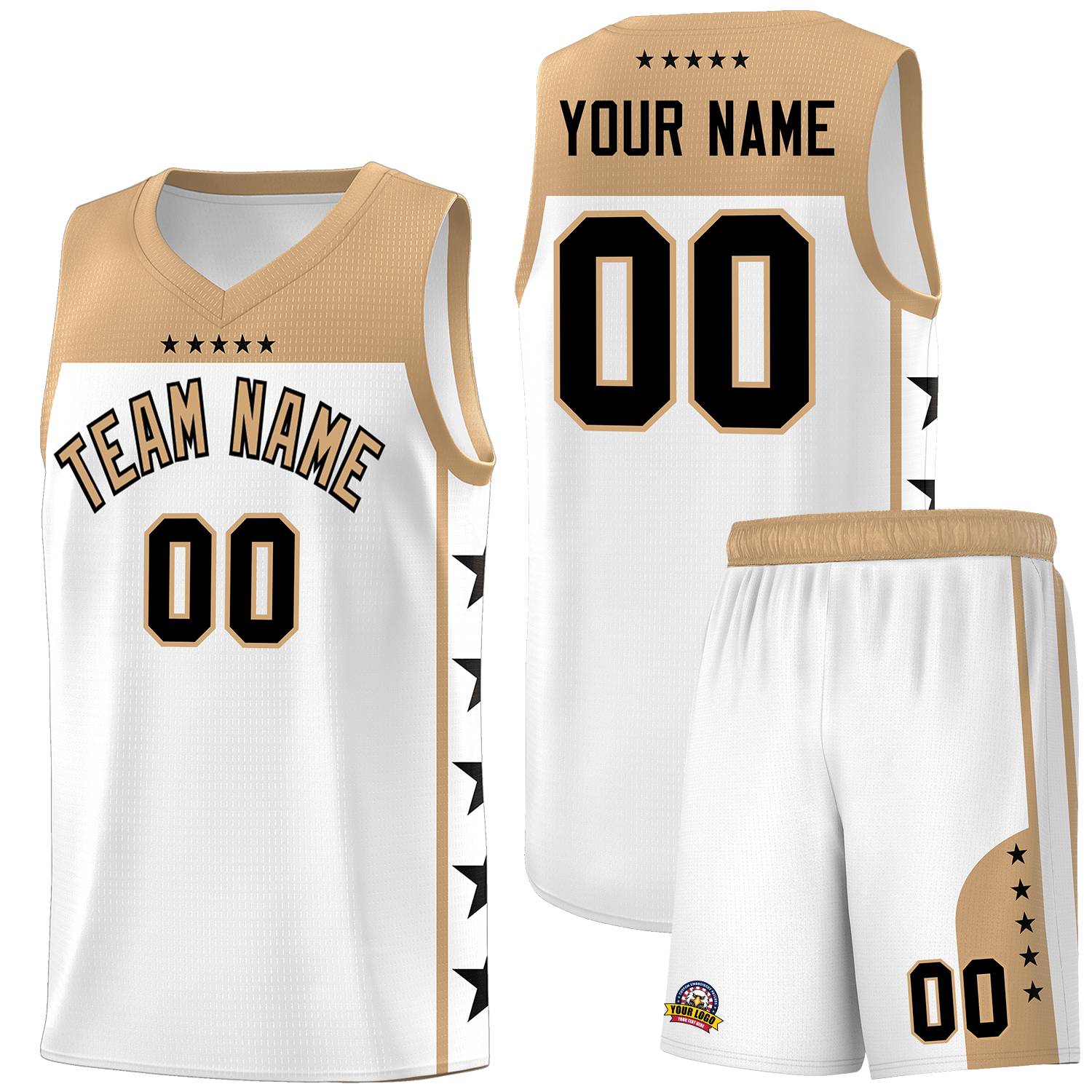 Custom White Old Gold Personalized Star Pattern Sports Uniform Basketball Jersey