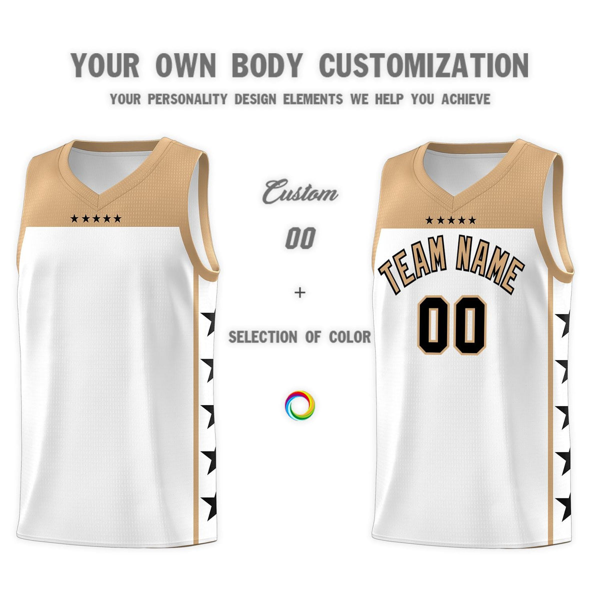 Custom White Old Gold Personalized Star Pattern Sports Uniform Basketball Jersey